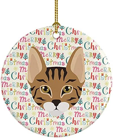 Богатства на Каролина WDK2374CO1 Савана мачка Божиќен керамички украс, украси за новогодишни елки, висечки украс за Божиќ, празник, забава,