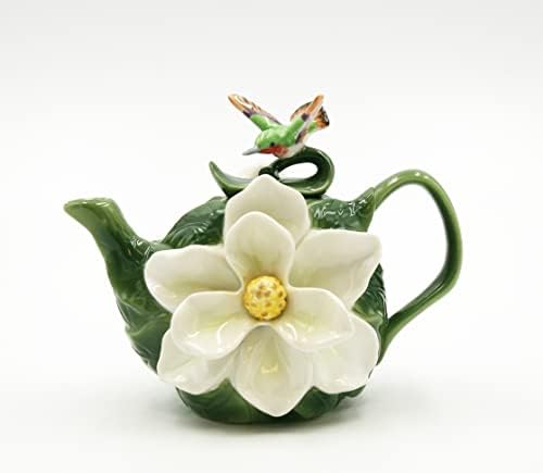 Подароци за космос 56647 порцелански магнолија цвет чајник со колибри 4 5/8 ч