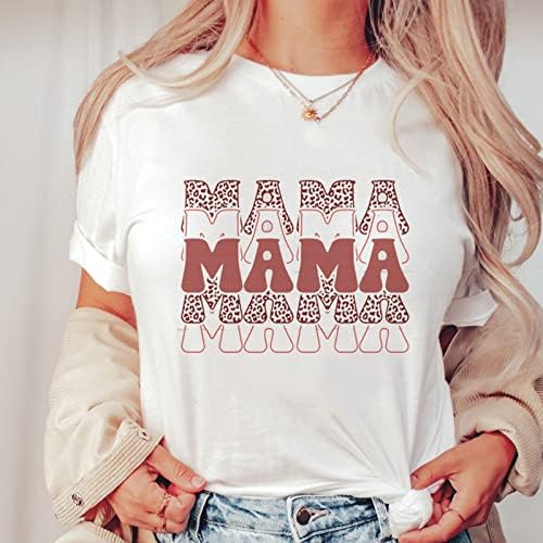 Женска случајна мајка на Денот на мајката, печати мама маица со кратки ракави со екипаж, лабава блуза Дневни летни врвови