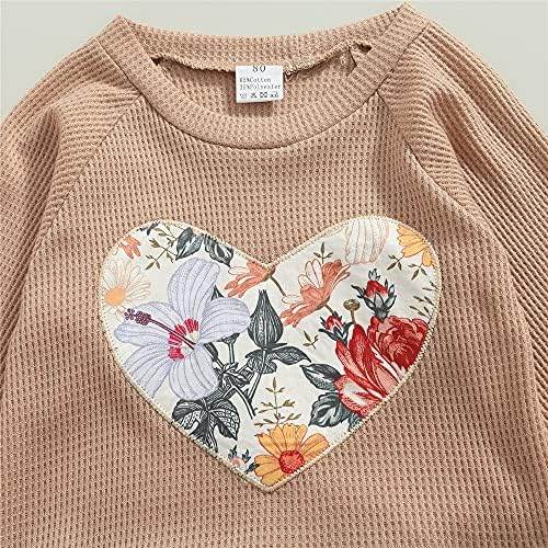 Детето бебе девојче Loveубовна срцева облека постави есен зимски вафли памук маица врвови цветни долги панталони облека