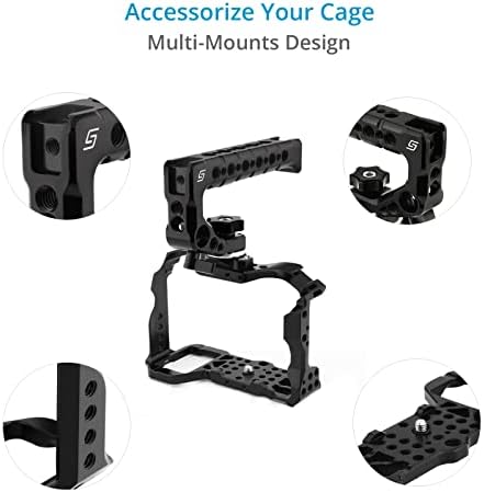 Proaim Snaprig Cage компатибилен со камерата Sony A7S III DSLR. w/горната рачка и отстранлива розета на Arri. ЦПУ конструкција на алуминиум.