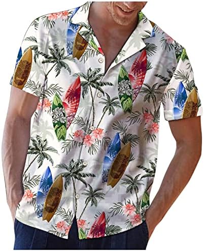 Менс цветни кошули копче со кратки ракави надолу со кошула Брзо суво спуштете го јака удобни маички со маички