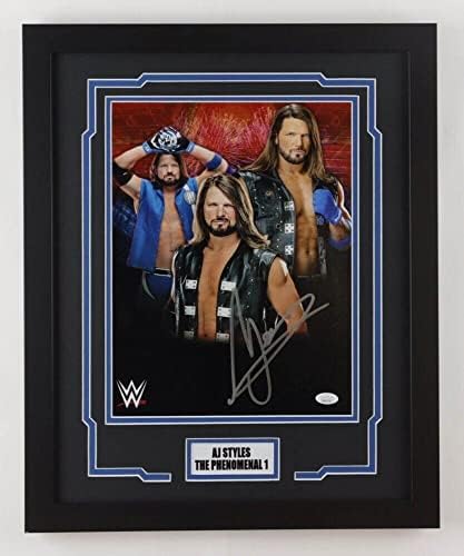 WWE Ексклузивен А.J. Стилови потпишани автограмирани врамени 11x14 Фото JSA Authen 7 - Фотографии за автограми во борење