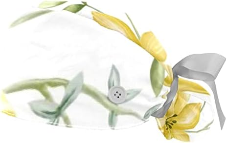 Работно капаче Јаруис, жолти и сини цвеќиња Печатени заштитни капачиња за коса што дишеше за дишење, што апсорбира капа од коњчиња