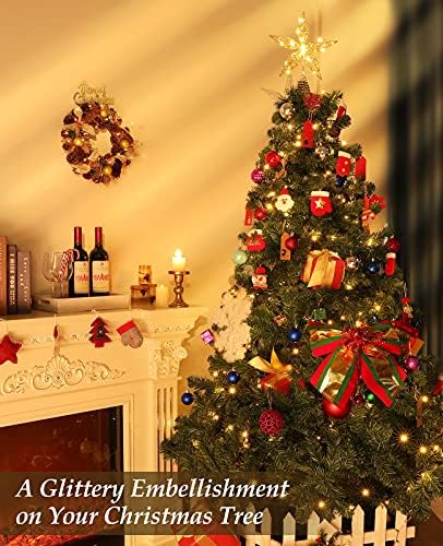 Луксспир Божиќна Ѕвезда Топер Златна Светлина Орнаменти На Дрво На Батерии, Сјај Шупливо Осветлување Врвна Ѕвезда На Дрво За Божиќ, Метални