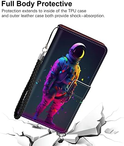 Случај за сини џеб Shencang, погоден за iPhone XR Шарен вселенски човек ZX009 CASH & ID, држач за картички, слотови за паричникот,
