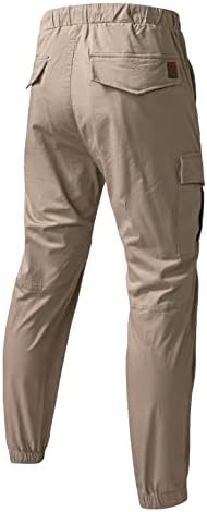 Mashиерр Менс модни карго панталони - обичен памук затегнат од памук, двојно влечење атлетски џогери со џемпери со 6 џебови