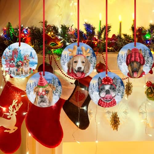 Бигл Божиќ украс Среќен Божиќен украс кучиња елен капа Божиќ украс Среќна Нова Година Керамика виси украс за украси на новогодишни елки, прв
