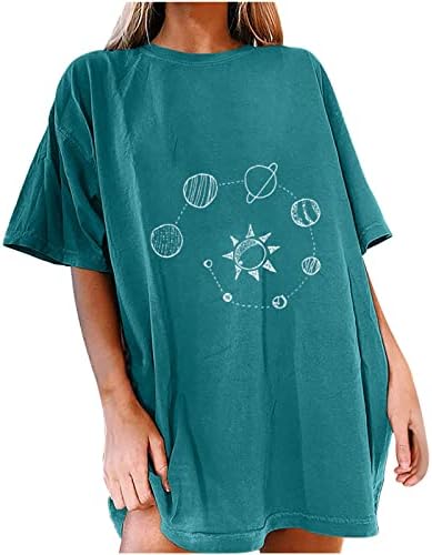 Womenените гроздобер потресени врвови на месечината печурка графичка маица плус големина капка рамо рамо со долги ракави врвна кошула на екипажот на екипажот