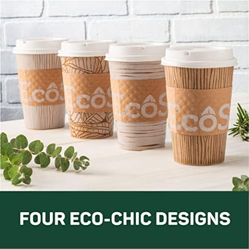EcoSmart® Рециклирани чаши за хартија со влакна, 16 унци чаши за еднократна употреба кафе со капаци и ракави, 96 еколошки чаши