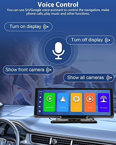 Roinvou Пренослив Автомобил Стерео, Безжичен CarPlay Android Auto 9.3 IPS Екран На Допир Автомобил Радио Приемник Вградена Предна Камера Со Функција