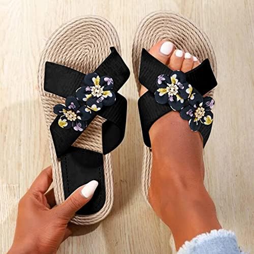 Дами рамни цветни цветни папучи цветни плажа се лизгаат на модни влечки рамни отворени пети летни модни сандали папучи на плажа женски