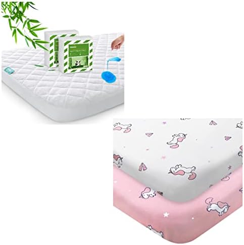 Бамбус пакет n игра заштитник на душеци, 2 пакувања, бело и водоотпорен пакет N Play/Mini Crib Sheets, 2 пакувања, розова