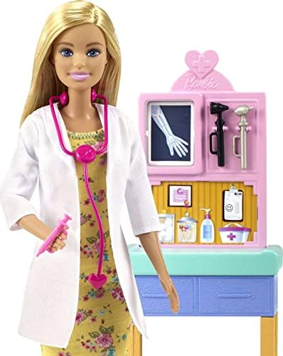 Барби Кариери кукла &засилувач; Плејсет, Педијатар Тема Со Русокоса Мода Кукла, 1 Пациентот Кукла, Мебел &засилувач; Додатоци