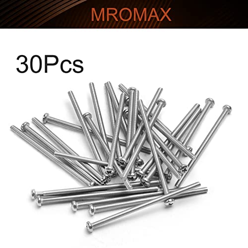 MROMAX 30PCS M3-0.5x60mm тава глава филипс машина завртки за метрички метрички метрички завртки на не'рѓосувачки челик, завртки