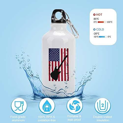 Гитара американско знаме алуминиумски шишиња со вода со карабинер за повторно користење на спортски шише за патувања за велосипеди