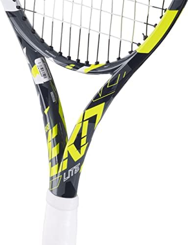 Babolat Pure Aero Lite Tennis Racquet - напнато со 16G бел Babolat Syn црево на затегнување на среден опсег