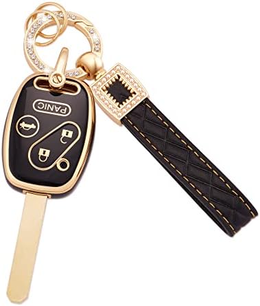 Ekala за Honda Key Fob Cover со кожни клучеви, 4 копчиња меки TPU клучеви школки црно златно клуч за заштита на FOB, компатибилен со Honda