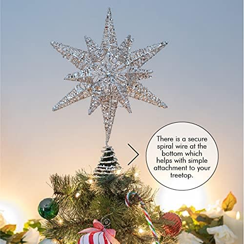Орнаментика Бела Злато Дрво Топер-Божиќ Злато 3д Сјај Ѕвезда Украс Дрво Декорација
