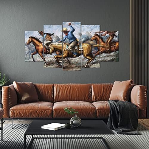 sechars 5 парче западно каубојско платно wallидна уметност гроздобер кул коњи кои трчаат сликарство ретро американски родео постер за сликање диви западен стил декор за