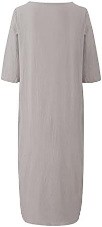 Fragarn женски обичен лабав памучен постелнина средна ракав околу вратот со голема големина фустан