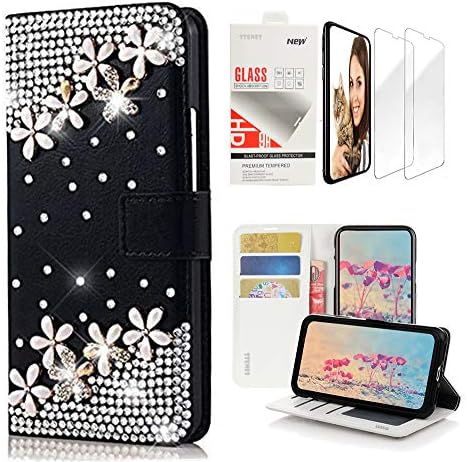 Стејнес Блинг Паричник кутија компатибилен со iPod Touch 6 -та/5 -та генерација - 3Д рачно изработени цвеќиња цветни дизајн кожен случај