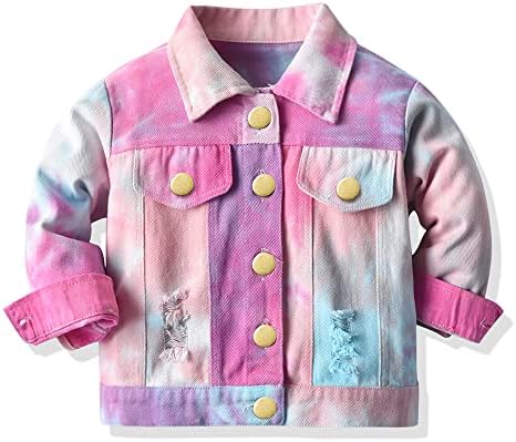 Геруен дете бебе момче Девојче Деним јакна за бојадисување, копче за боја, искинато џин јакна палто деца пролет есенска облека, 6 месеци-7