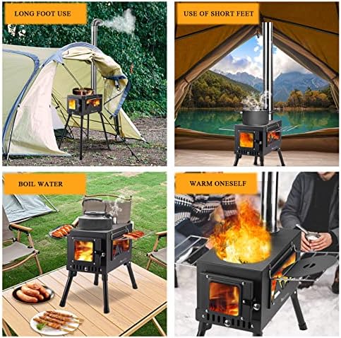 Шпорет на дрва аомксај, Пренослив шпорет на шатор, шатор за кампување пренослив шпорет на дрва со 5 оџаци од нерѓосувачки челик за готвење