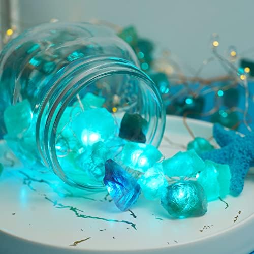 BOHON Природни флуоритни жици на жица батерија оперирана со далечинско морско стакло суровини камења Декоративни светла 6.5ft 20