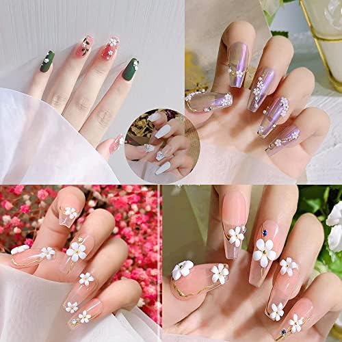 Шарени 3Д цветни нокти привлечност за акрилни нокти, 6 решетки 3Д цвеќиња на ноктите Rhinestone бело розово сино цреша цвет акрилик