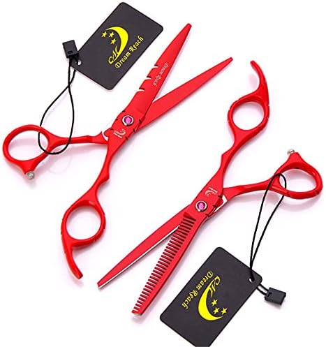 Xjpb ножици за сечење на косата за ножици за ножици за фризури поставени за слабеење ножици јапонски не'рѓосувачки челик 6,0 инчи за мажи жени дома салон бербер црвен, 5