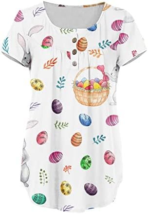 Велигденски кошули за жени Симпатична зајаче графичка кошула О вратот трендовски блуза Туника манки лабави врвови со кратки