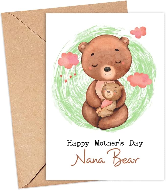 На Нана Мечка Среќна картичка за Денот на мајката - картичка Нана мечка - мечка прегратка од мама картичка - картичка за Нана - идеја за