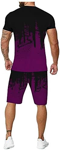 XJJZS летен машки костум за фитнес костум, спортска облека, маица со кратки ракави + цртаат шорцеви 2 парчиња