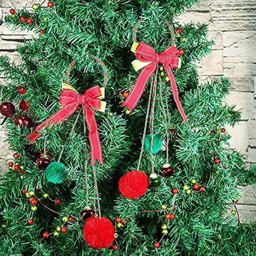 Zhanyigy 15 Божиќни џингл bellвонари за закачалки, 3 парчиња поставени црвени зелени украси за новогодишни елки со 3 bellвона и