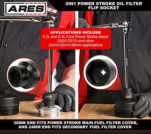 ARES 14022-2-во-1 филтер за гориво 24мм x 36mm флип-приклучок-Компатибилен со Ford Power Stroke 2003-2010 6.0L и 6,4L филтри