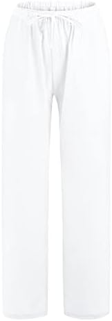 Panенски џогерски панталони Xiloccer, цврсти бои со висока половината памучна постелнина панталони лабава права џеб обични панталони