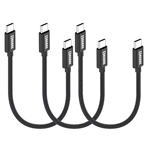 COSOOS 3-PACK Short USB C до USB-C кабли 60W најлонски плетенки за брзо полнење со кабли за синхронизација на типот Ц, кабел за Samsung Galaxy S21/S20+ Ultra/S10, белешка 20/10/9, Air 2020, iPad Pro, PD C Charger