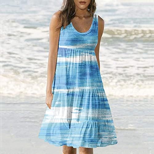 Jxqcwy женски бохо цветни печати/градиентски фустан со резервоарот за ракави, без ракави екипаж на екипажот на плажа на плажа