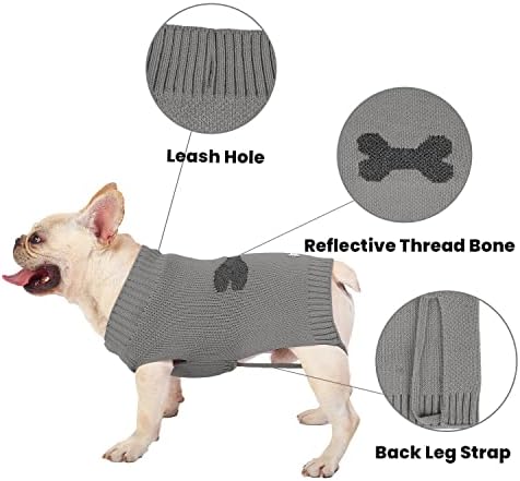 Puli & Co. плетена пријатна џемпер за кучиња со рефлексивна шема на коските интарсија - класичен пријатна и истегната џемпер лесно