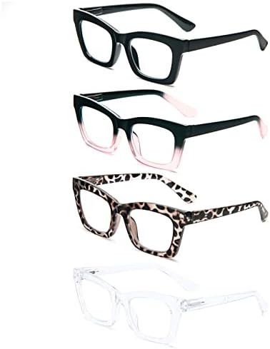 prtcslwd 4 Пакет Очила За Читање За Жени Опра Стил Преголеми Квадратни Пролет Шарка Сина Светлина Блокирање Очила