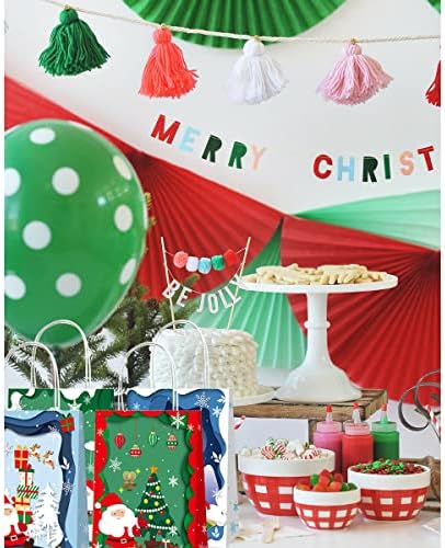 Чиево 24 Парчиња Божиќна Забава Третирајте Торби За Подароци Со Рачки Санта Елен Снешко Печатење Забава За Подароци Торби За