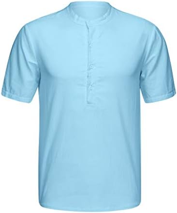 Обични кошули со памучни постелнина за маж на Ykohkofe, цврсти бои на врвови на врвови летни кошули за плажа од плажа