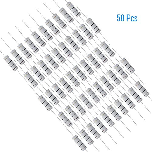 FOCMKEAS 50 PCS 10 ом Аксијално олово, 5W 5% толеранција метал оксид, отпорник, доказ за пламен за електронски, аудио-видео-проекти