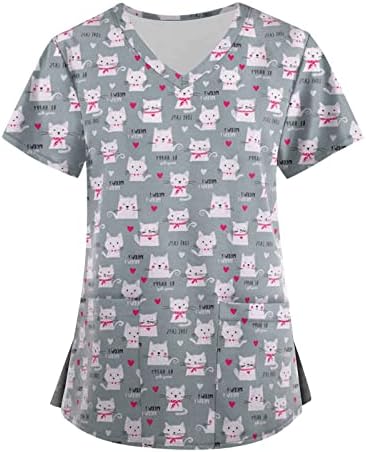 Nokmopo летни врвови за жени мода со кратки ракави со џебови со џебови печатени врвови плус кошули со големина