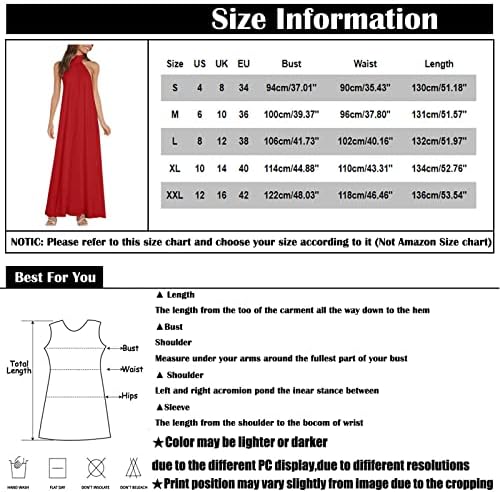 Женски плус фустани со големина, женски обичен моден халтер долг секси секси бек без ракав фустан за крпеница