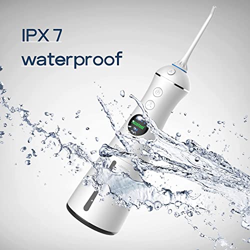Nicefeel Преносен вода Flosser безжичен наводнувач за забивање на заби, со гравитација топка, LCD дисплеј, 300 ml резервоар 6 режими 4 совети за млаз и доказ за вода IPX7 за патувањ