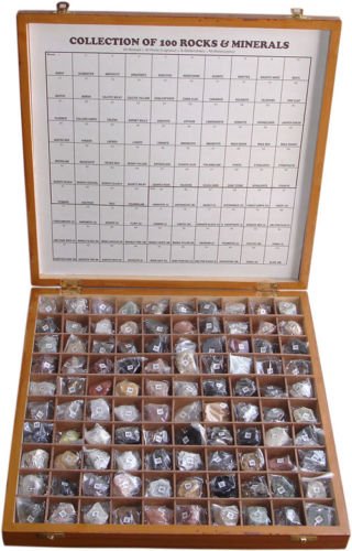 100 Ретки Карпи &засилувач; Минерали Колекција Комплет Во Дрвена Кутија