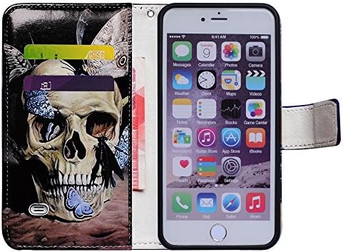 ipod touch 7 Case, iPod Touch 6 Case, BCOV Butterfly Skull Wallet Flip Flip Cove Cover Cose со држач за лична карта за картички за лична