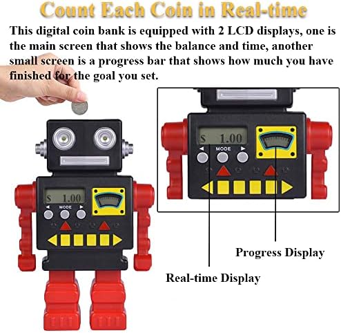 Nextake Robot Counting Piggy Bank, дигитална броење паричка банка за пари за пари за монети со монети роботски пари со пари со автоматско